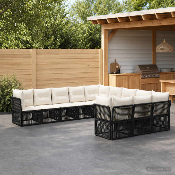 Havesofa Sæt 11 stk. Sort polyrattan