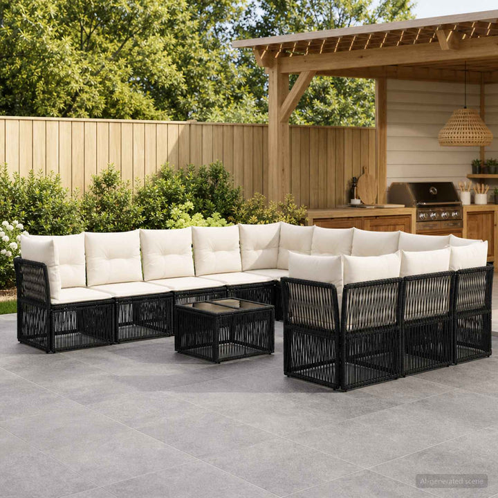 Havesofa Sæt 12 stk. Sort polyrattan