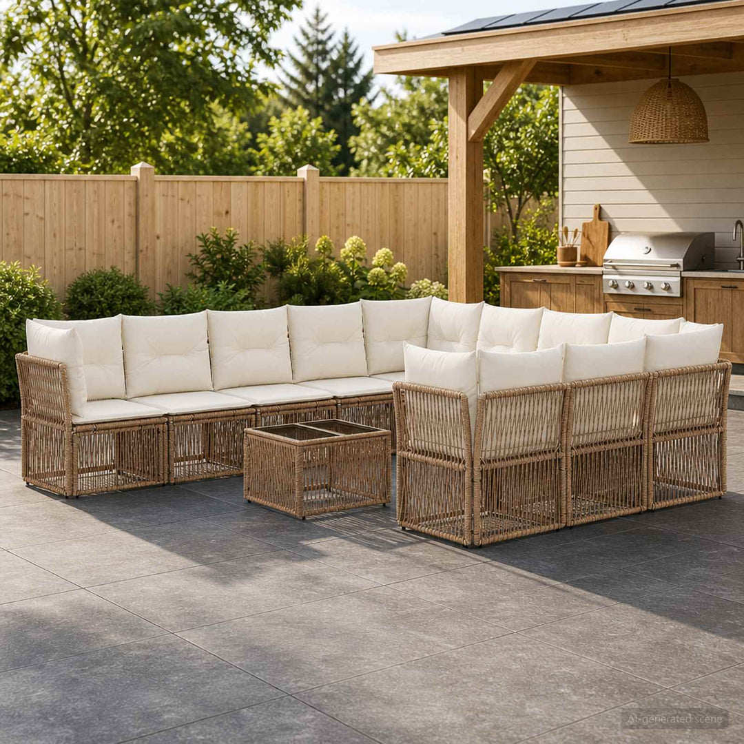 Havesofa Sæt 12 stk. Beige polyrattan
