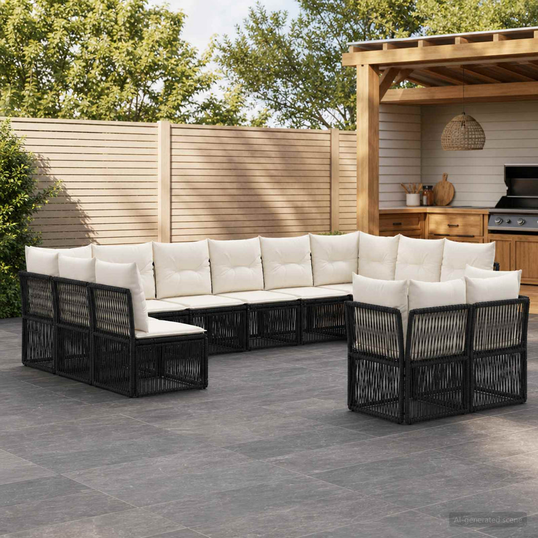 Havesofa Sæt 12 stk. Sort polyrattan