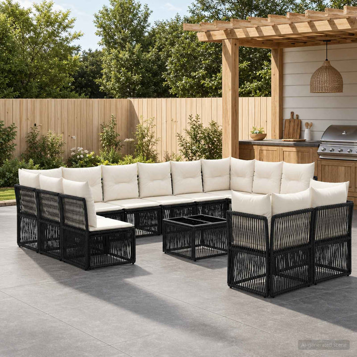 Havesofa Sæt 13 stk. Sort polyrattan