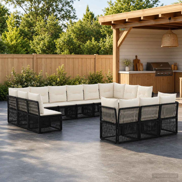 Havesofa Sæt 13 stk. Sort polyrattan