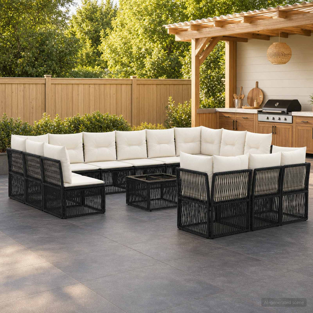 Havesofa Sæt 14 stk. Sort polyrattan