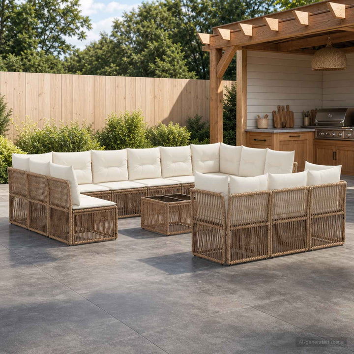 Havesofa Sæt 14 stk. Beige polyrattan