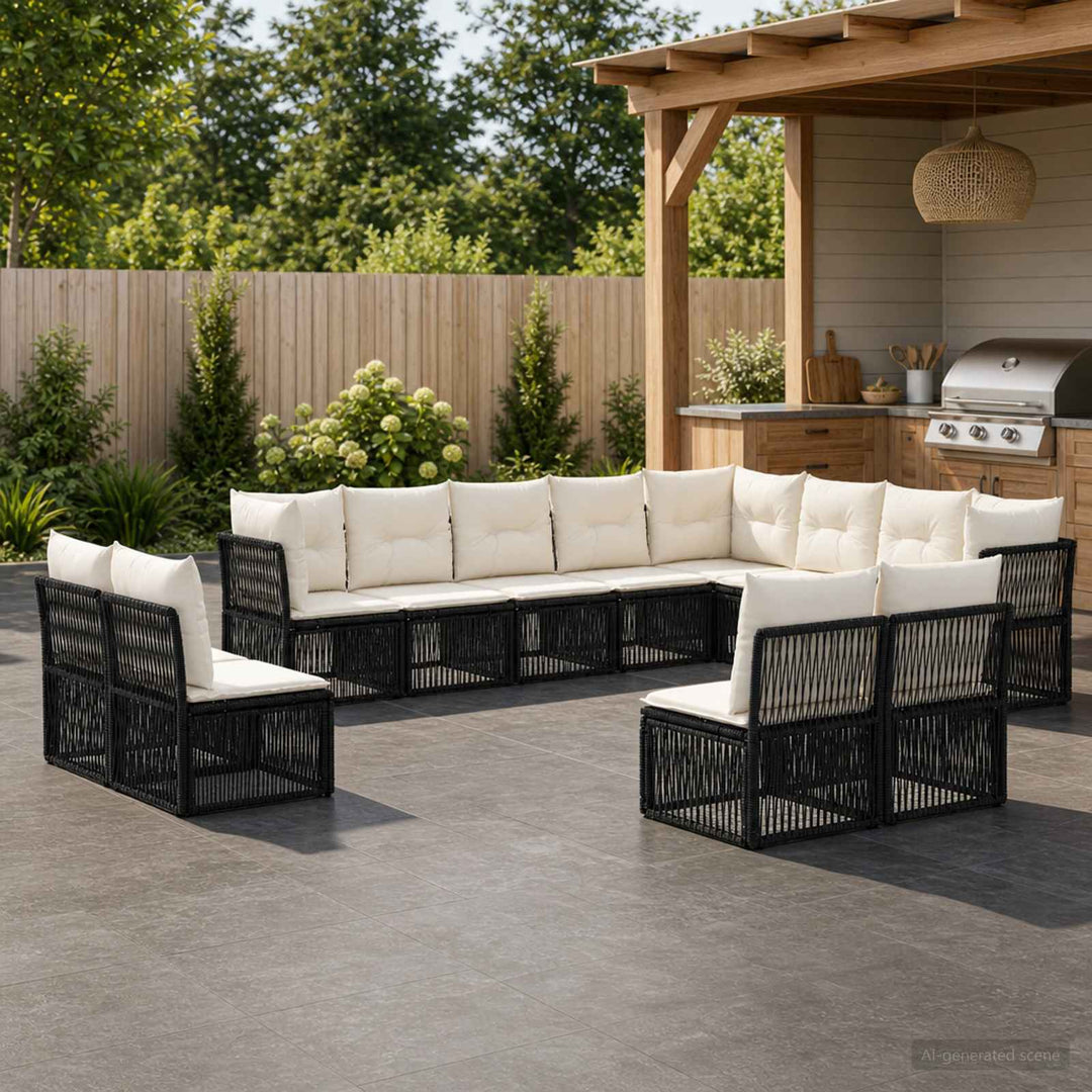 Havesofa Sæt 12 stk. Sort polyrattan