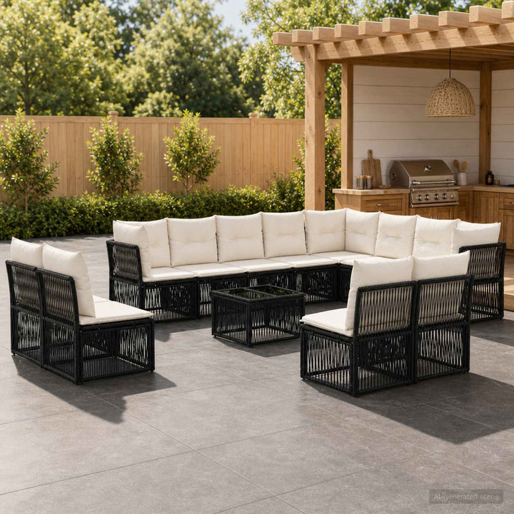 Havesofa Sæt 13 stk. Sort polyrattan