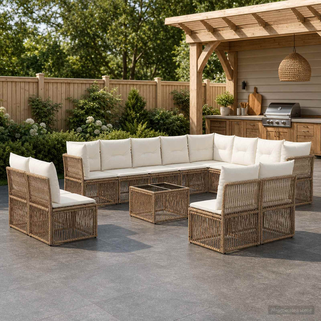 Havesofa Sæt 13 stk. Beige polyrattan