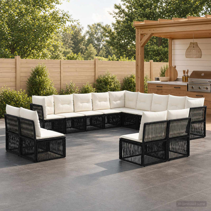 Havesofa Sæt 13 stk. Sort polyrattan
