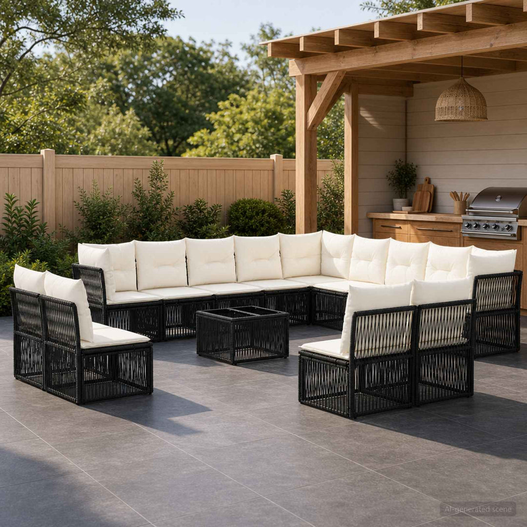 Havesofa Sæt 14 stk. Sort polyrattan