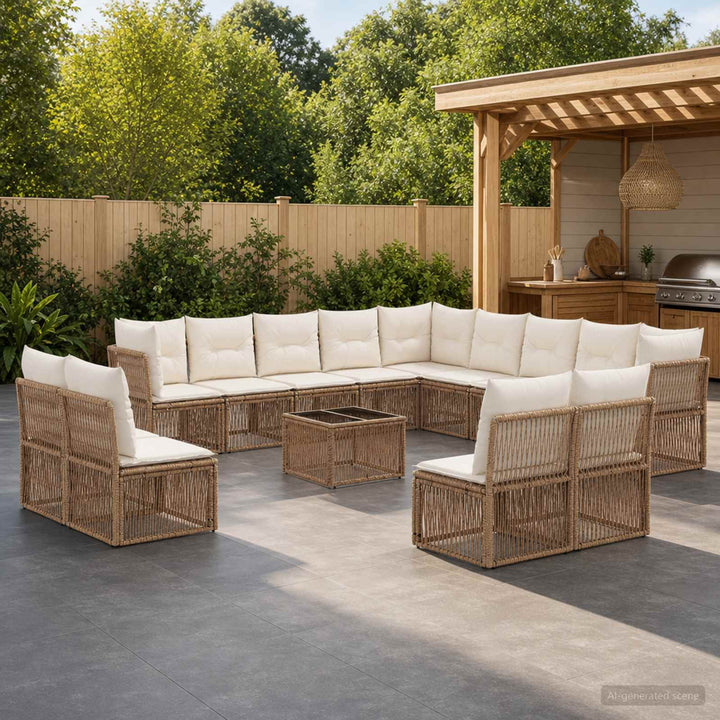 Havesofa Sæt 14 stk. Beige polyrattan