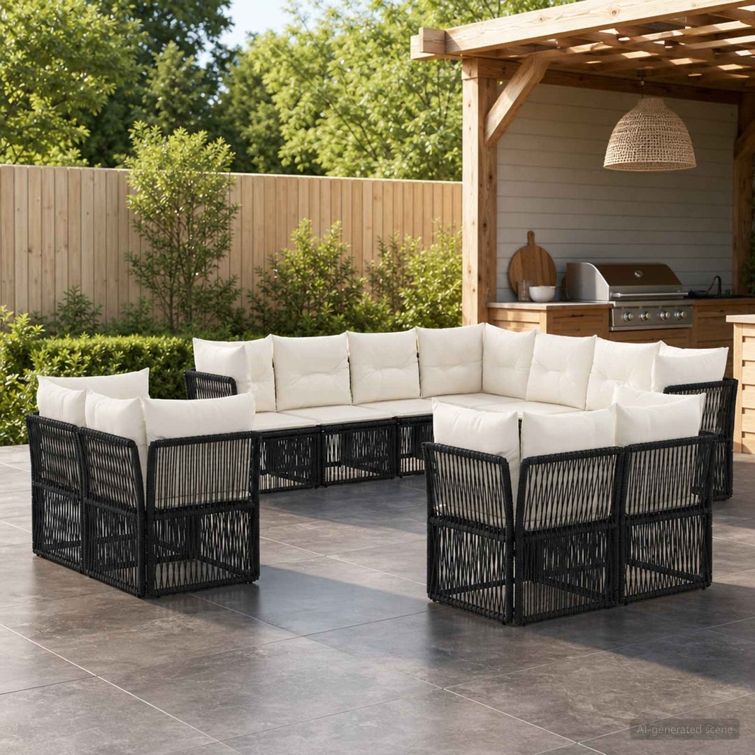 Havesofa Sæt 11 stk. Sort polyrattan