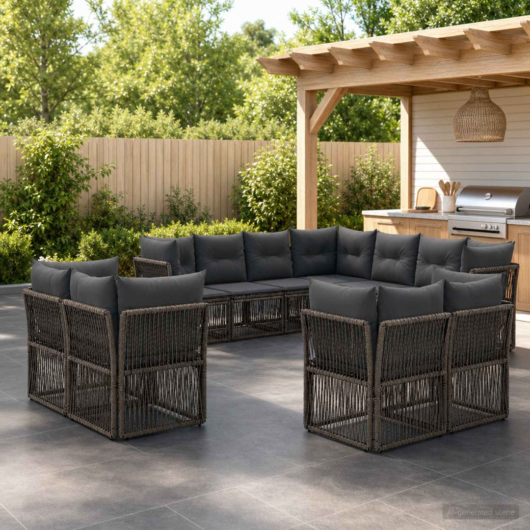 Havesofa Sæt 11 stk. Grå polyrattan