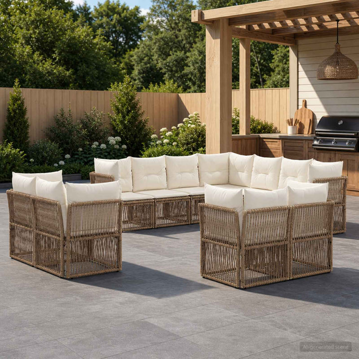 Havesofa Sæt 11 stk. Beige polyrattan