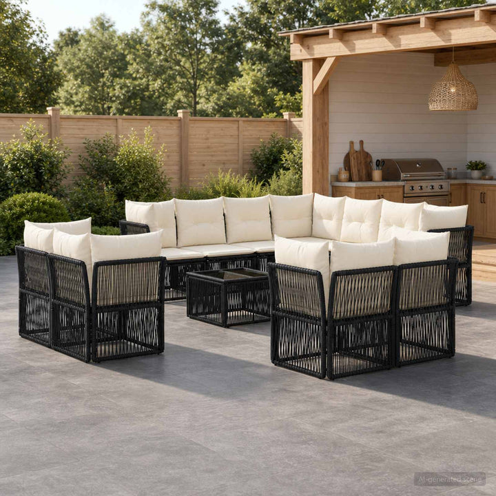 Havesofa Sæt 12 stk. Sort polyrattan