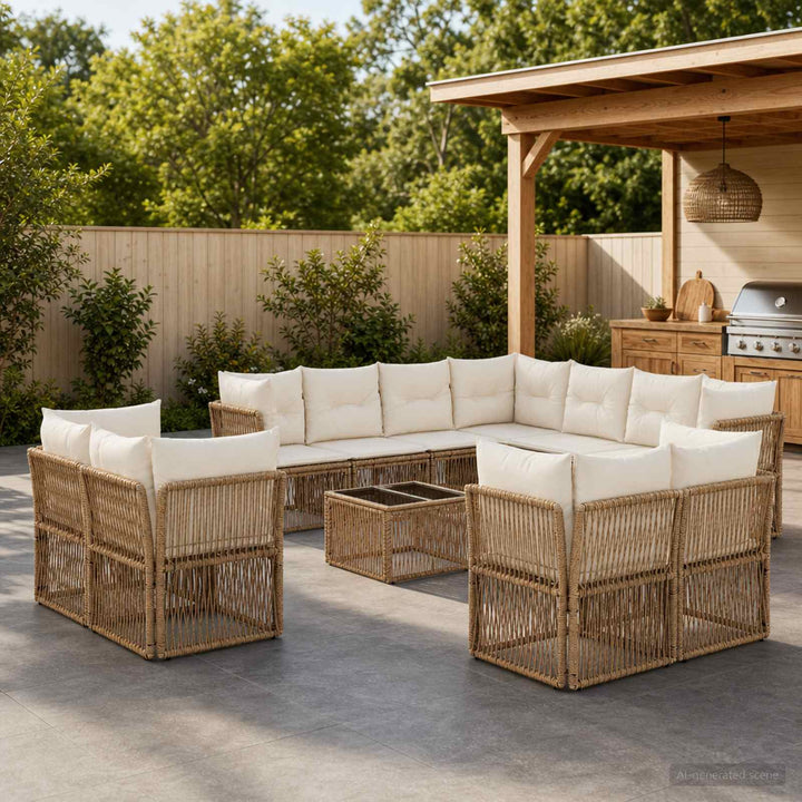 Havesofa Sæt 12 stk. Beige polyrattan