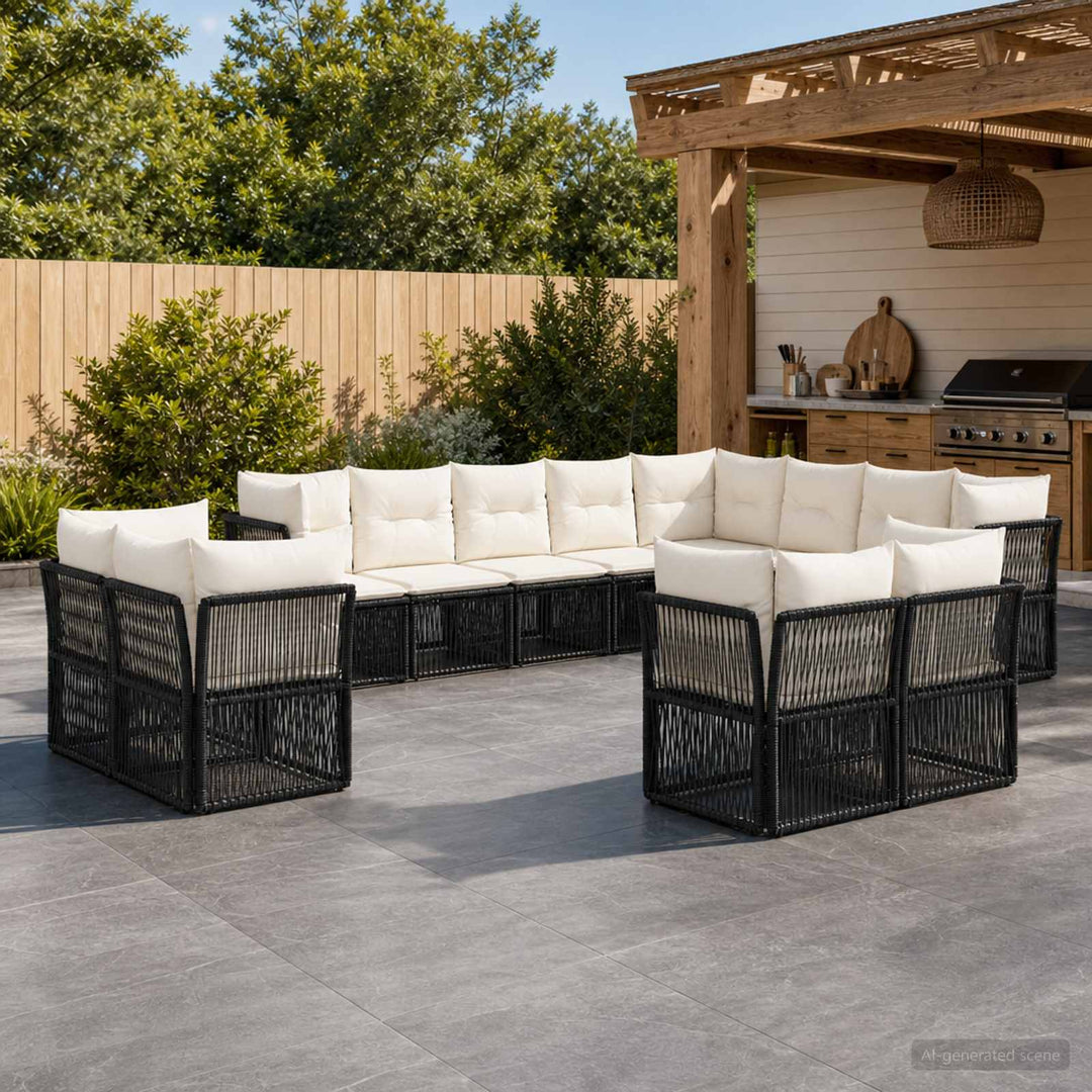 Havesofa Sæt 12 stk. Sort polyrattan