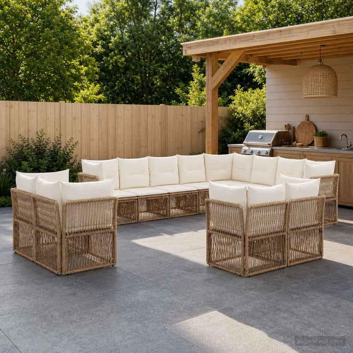 Havesofa Sæt 12 stk. Beige polyrattan