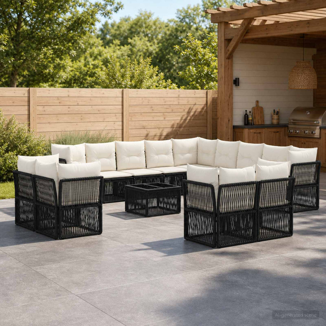 Havesofa Sæt 14 stk. Sort polyrattan