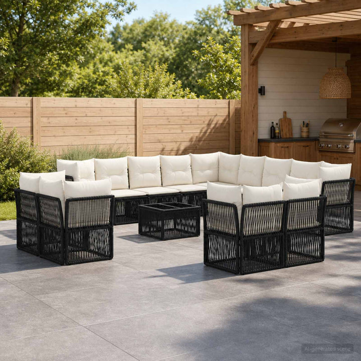 Havesofa Sæt 14 stk. Sort polyrattan