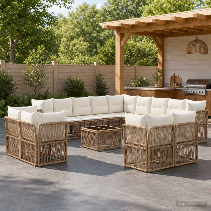 Havesofa Sæt 14 stk. Beige polyrattan