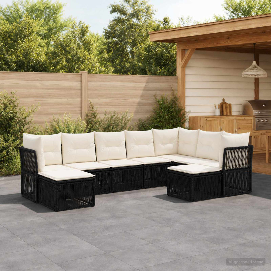 Havesofa Sæt 9 stk. Sort polyrattan