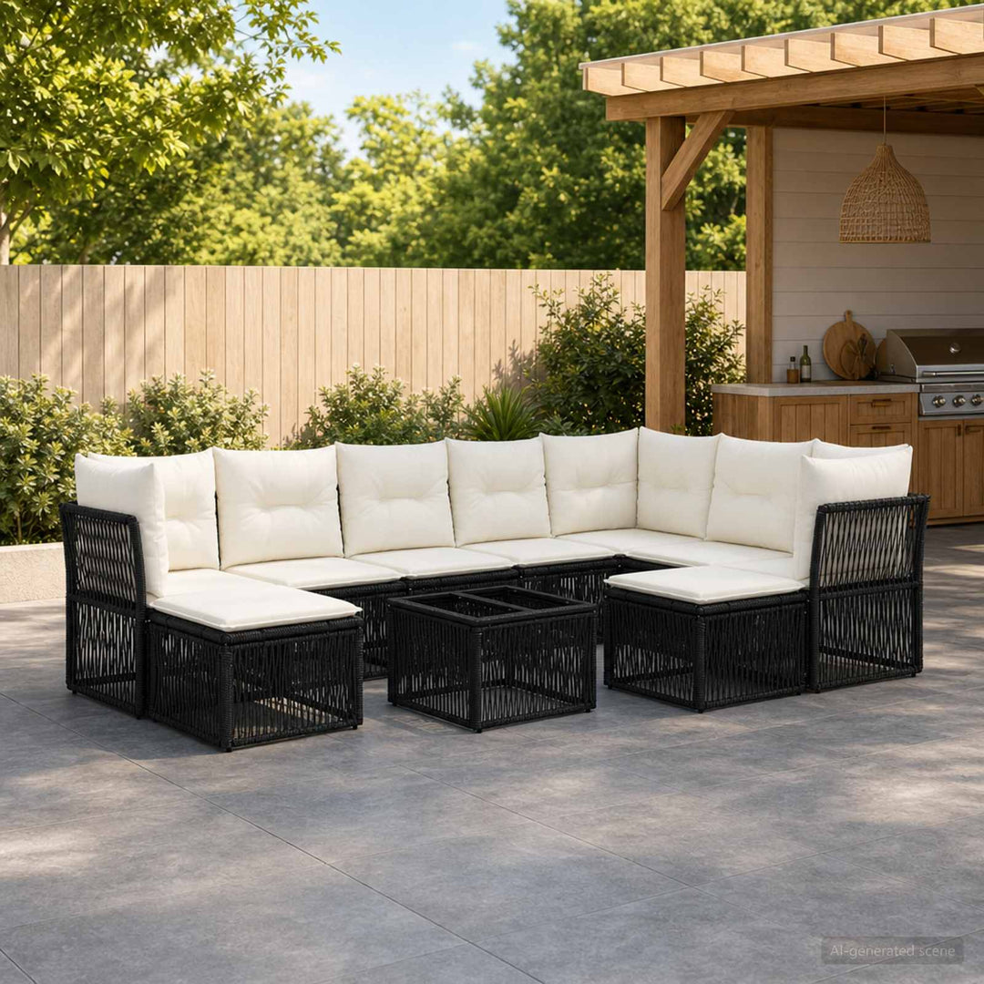 Havesofa Sæt 10 stk. Sort polyrattan