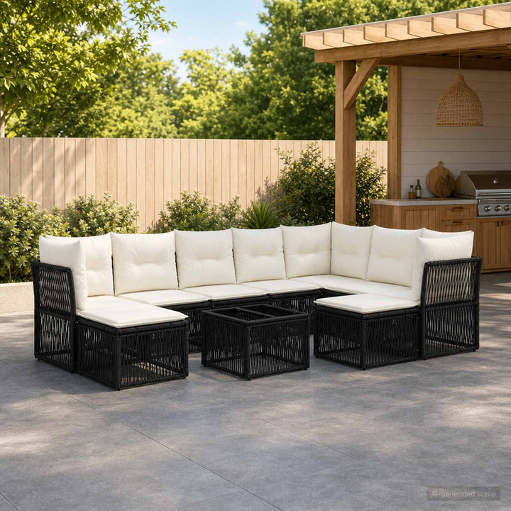 Havesofa Sæt 10 stk. Sort polyrattan