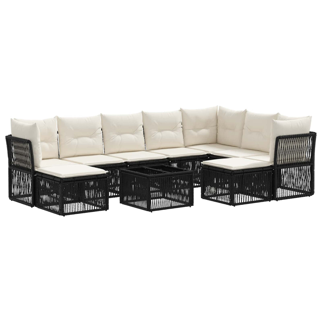 Havesofa Sæt 10 stk. Sort polyrattan