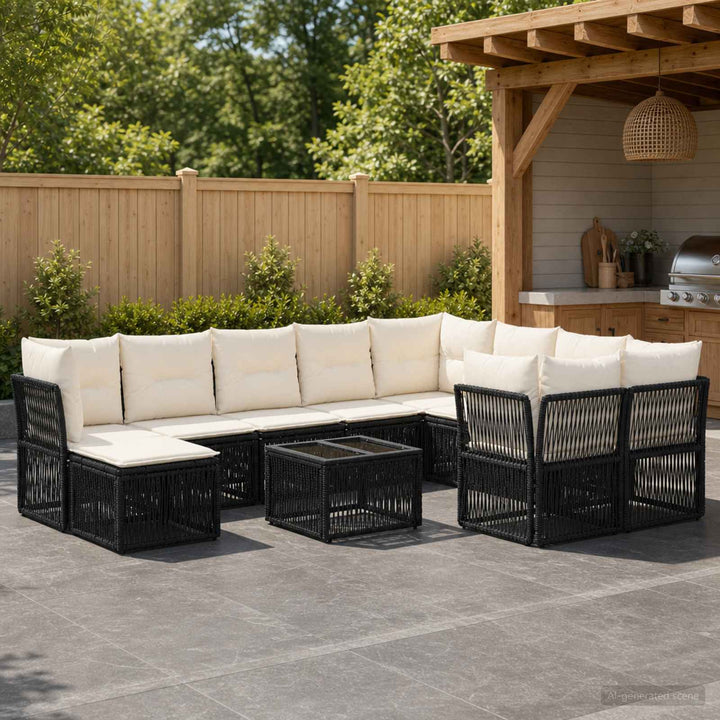 Havesofa Sæt 11 stk. Sort polyrattan