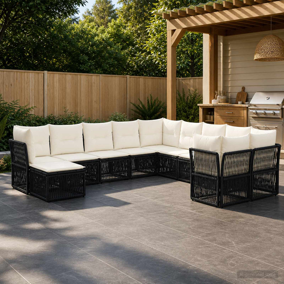 Havesofa Sæt 11 stk. Sort polyrattan