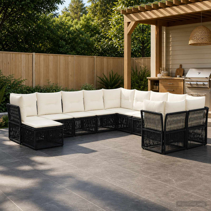 Havesofa Sæt 11 stk. Sort polyrattan
