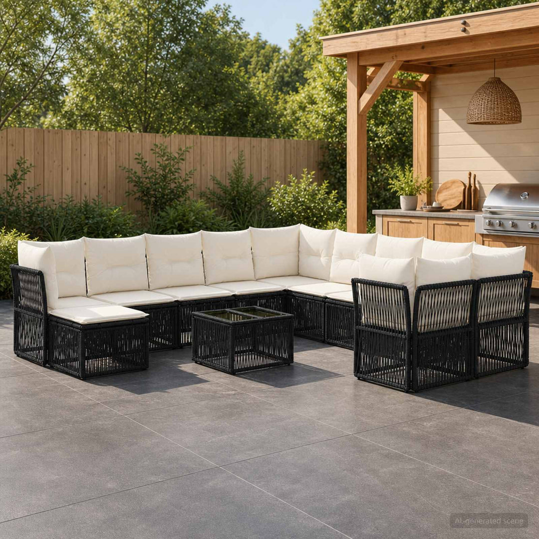 Havesofa Sæt 12 stk. Sort polyrattan