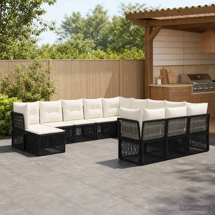 Havesofa Sæt 12 stk. Sort polyrattan