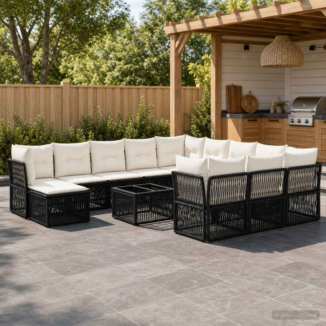 Havesofa Sæt 13 stk. Sort polyrattan