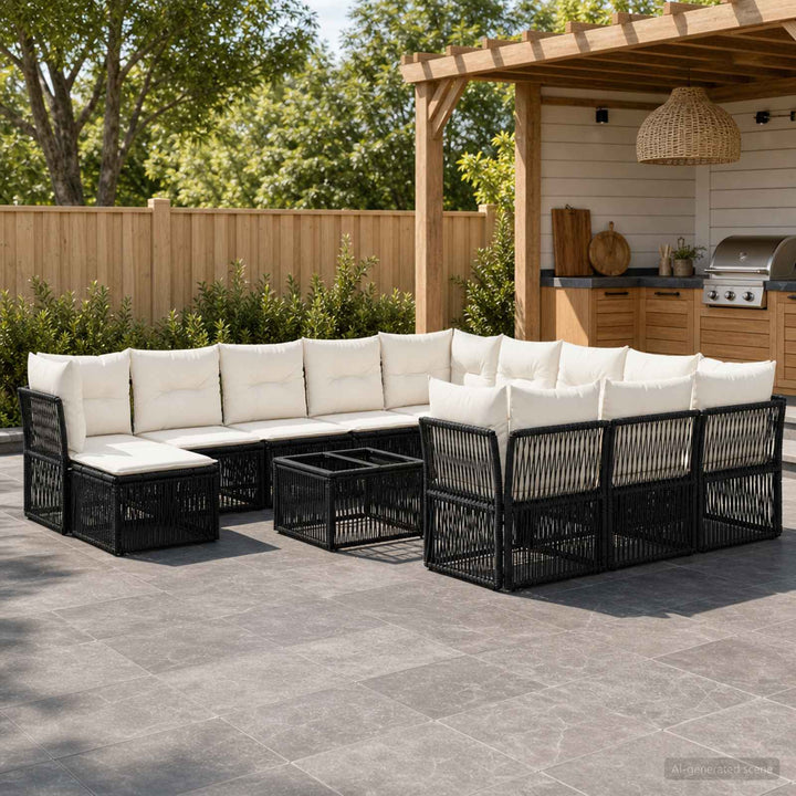 Havesofa Sæt 13 stk. Sort polyrattan