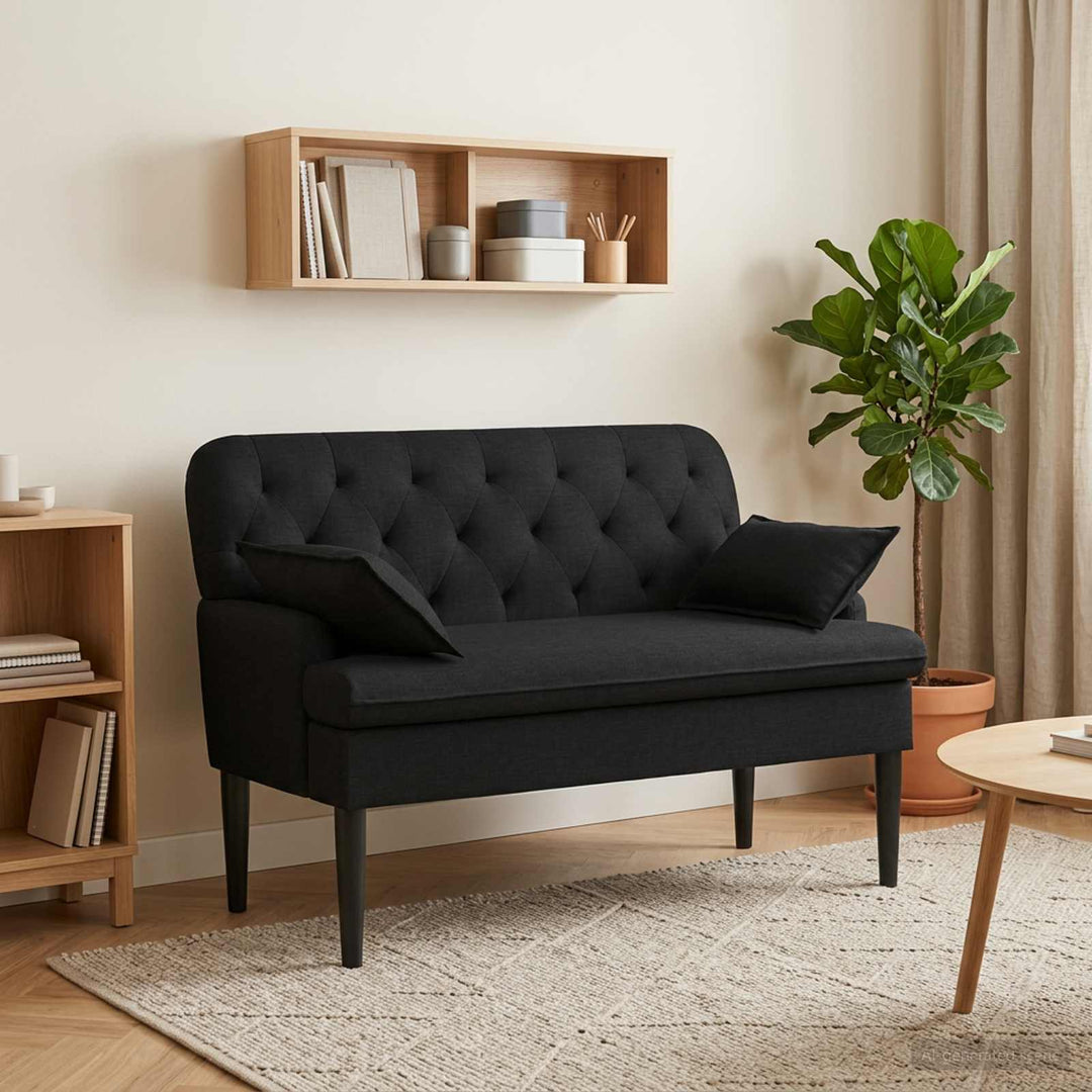 Lænestol med knap tufting Sort 111 x 68 x 80 cm Stof