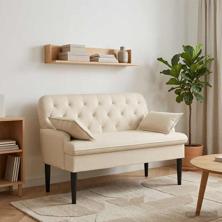 Lænestol med knap tufting Cremefarvet 111 x 68 x 80 cm Stof
