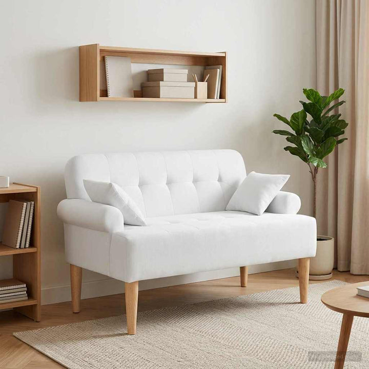 Lænestol med knap tufting Hvid 120 x 65 x 79 cm Stof