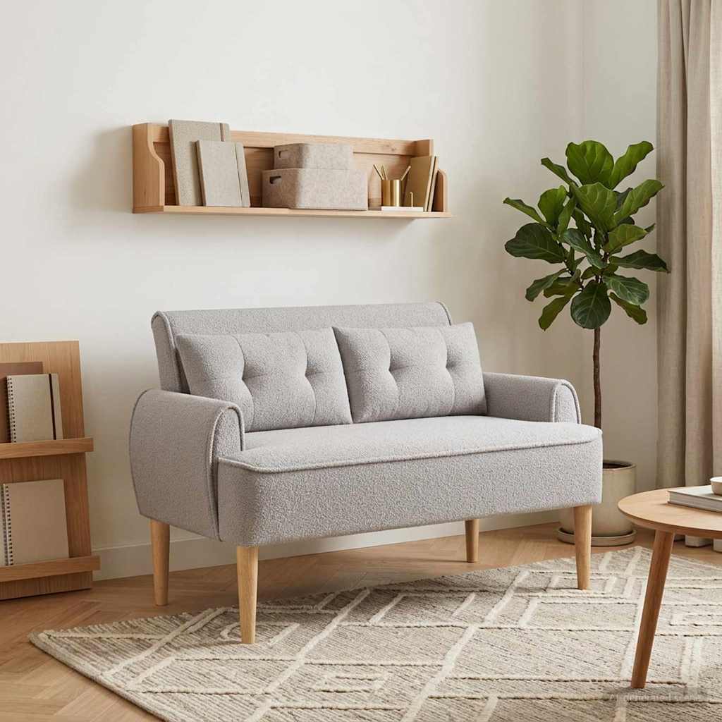 Lænestol med knap tufting Lysegrå 117 x 67 x 77 cm Bouclé