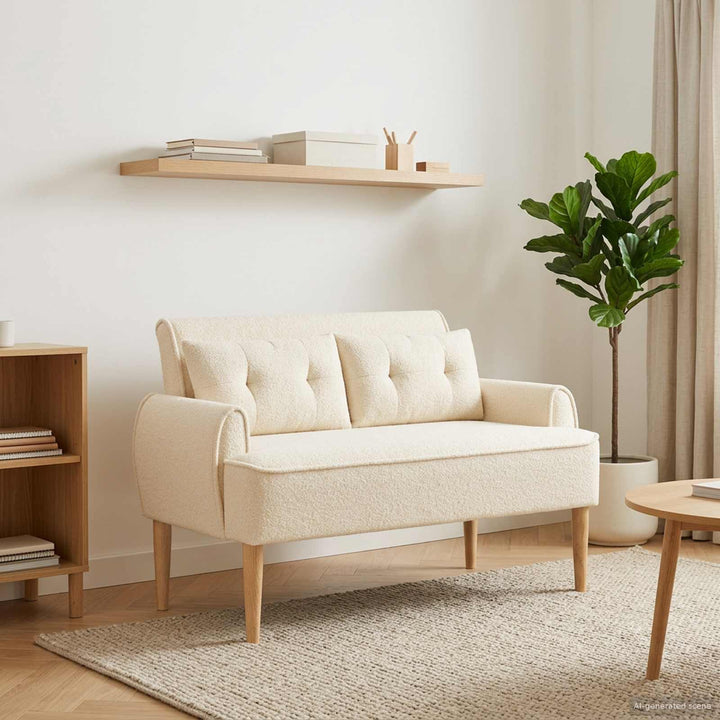 Lænestol med knap tufting Cremefarvet 117 x 67 x 77 cm Bouclé
