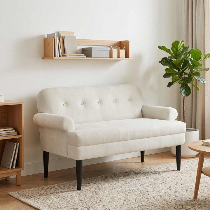 Lænestol med knap tufting Cremefarvet 120 x 66 x 78 cm Fløjl