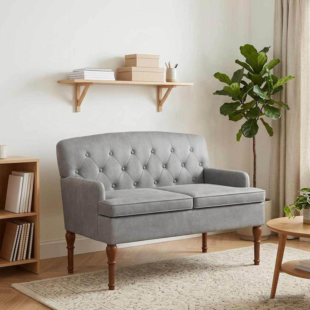 Lænestol med knap tufting Lysegrå 111 x 65 x 79 cm Fløjl