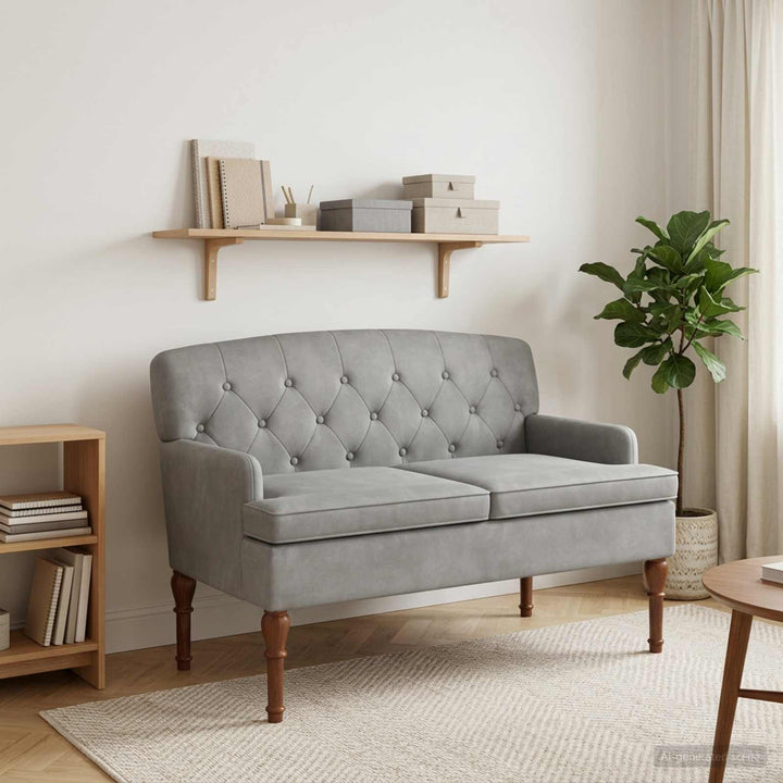 Lænestol med knap tufting Lysegrå 111 x 65 x 79 cm Fløjl