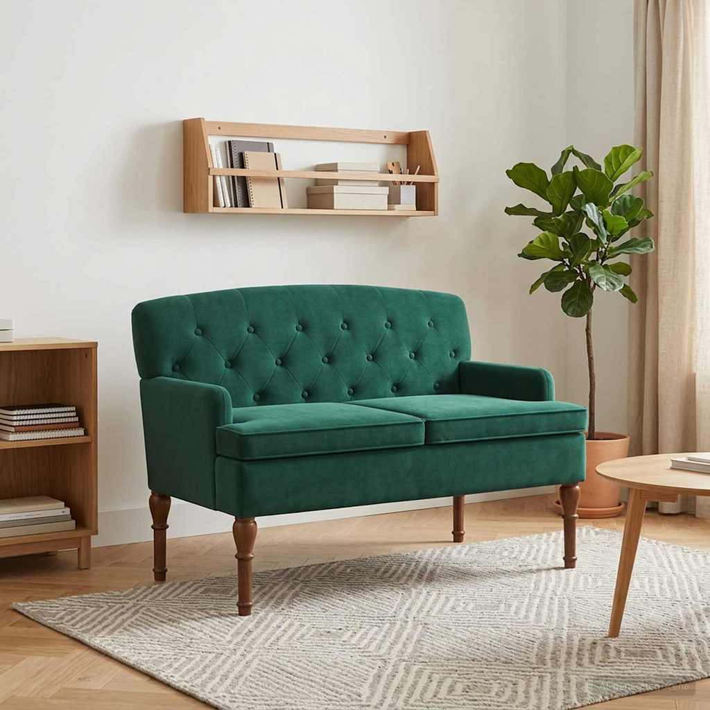 Lænestol med knap tufting Mørkegrøn 111 x 65 x 79 cm Fløjl