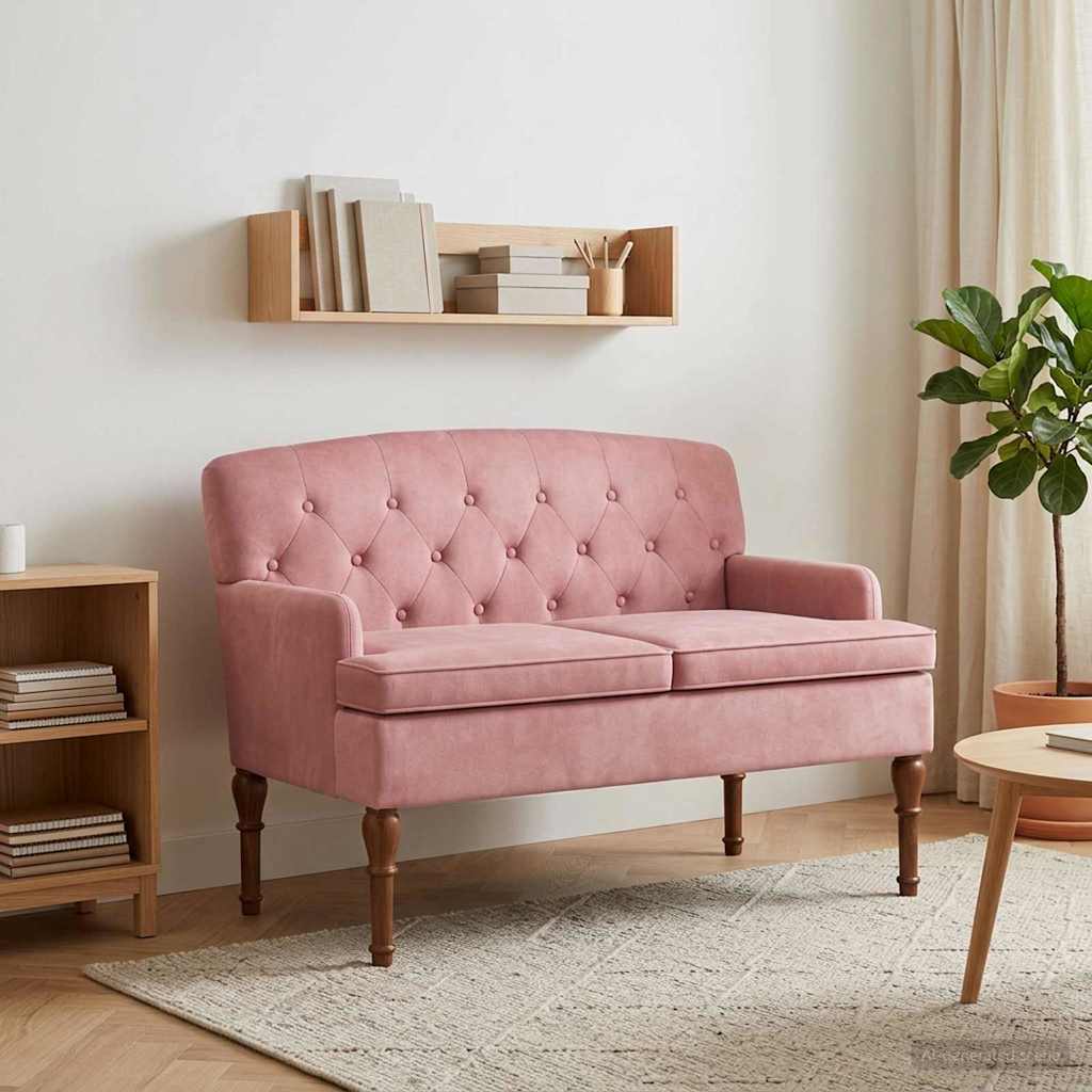 Lænestol med knap tufting Lyserød 111 x 65 x 79 cm Fløjl