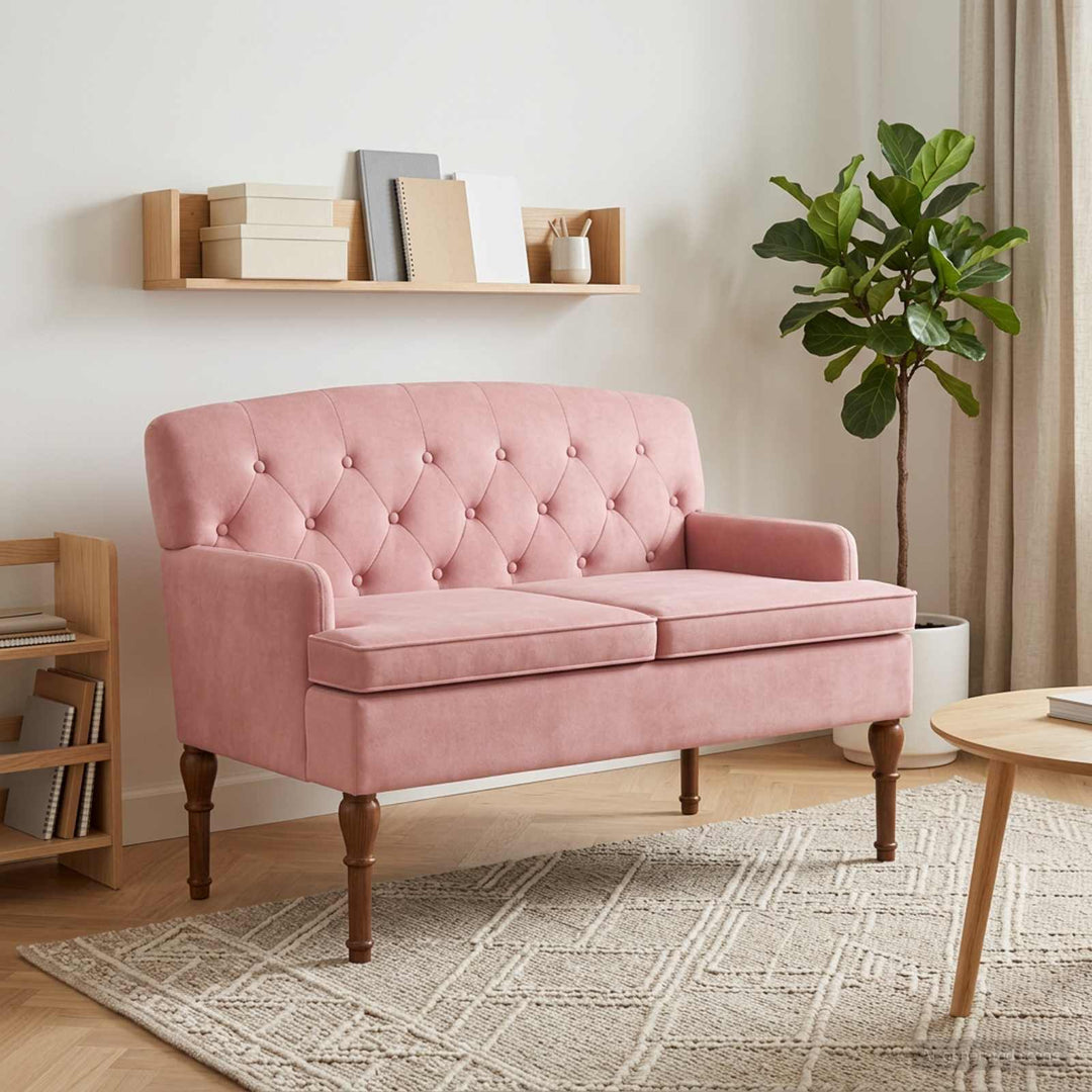 Lænestol med knap tufting Lyserød 111 x 65 x 79 cm Fløjl
