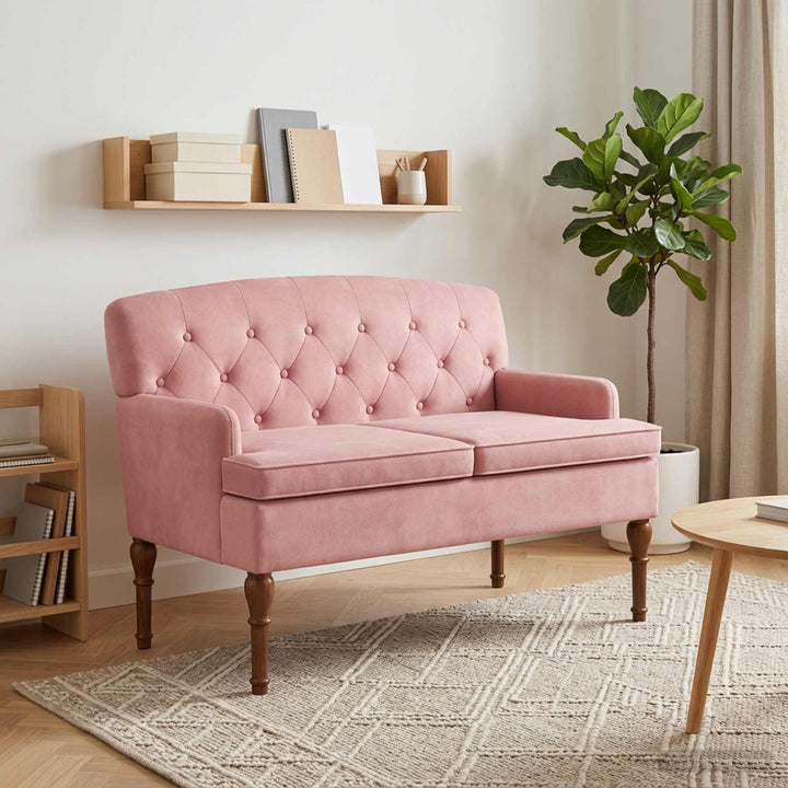 Lænestol med knap tufting Lyserød 111 x 65 x 79 cm Fløjl