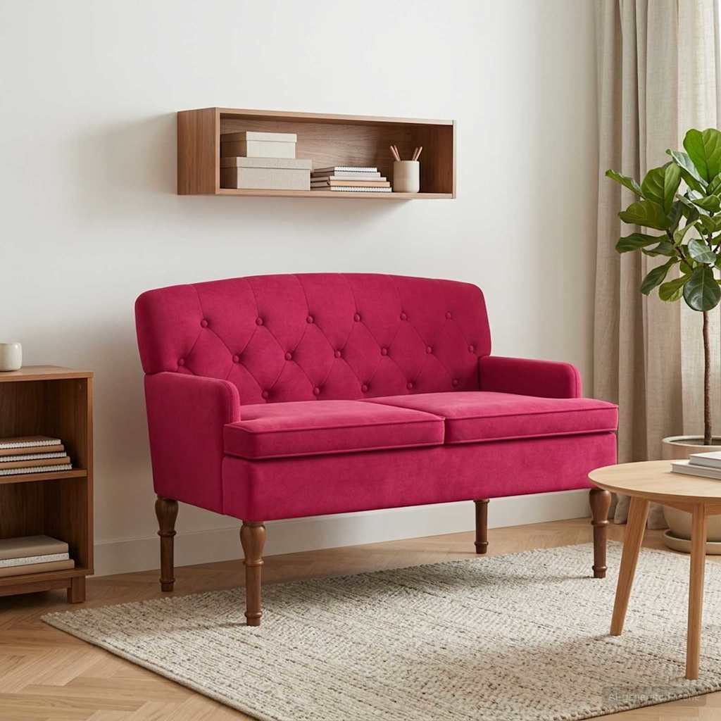 Lænestol med knap tufting Vinrød 111 x 65 x 79 cm Fløjl