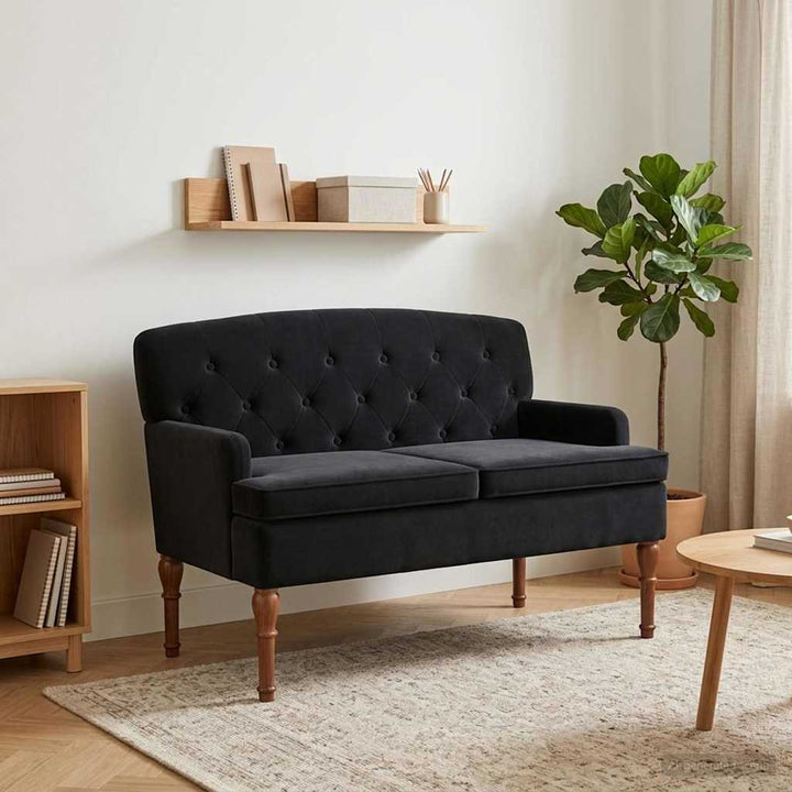 Lænestol med knap tufting Sort 111 x 65 x 79 cm Fløjl