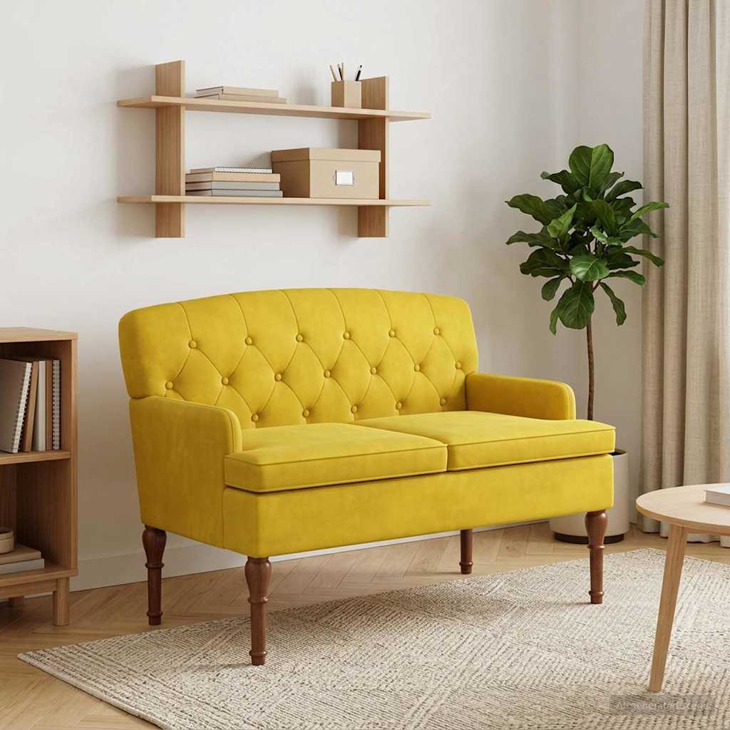 Lænestol med knap tufting Lys Gul 111 x 65 x 79 cm Fløjl